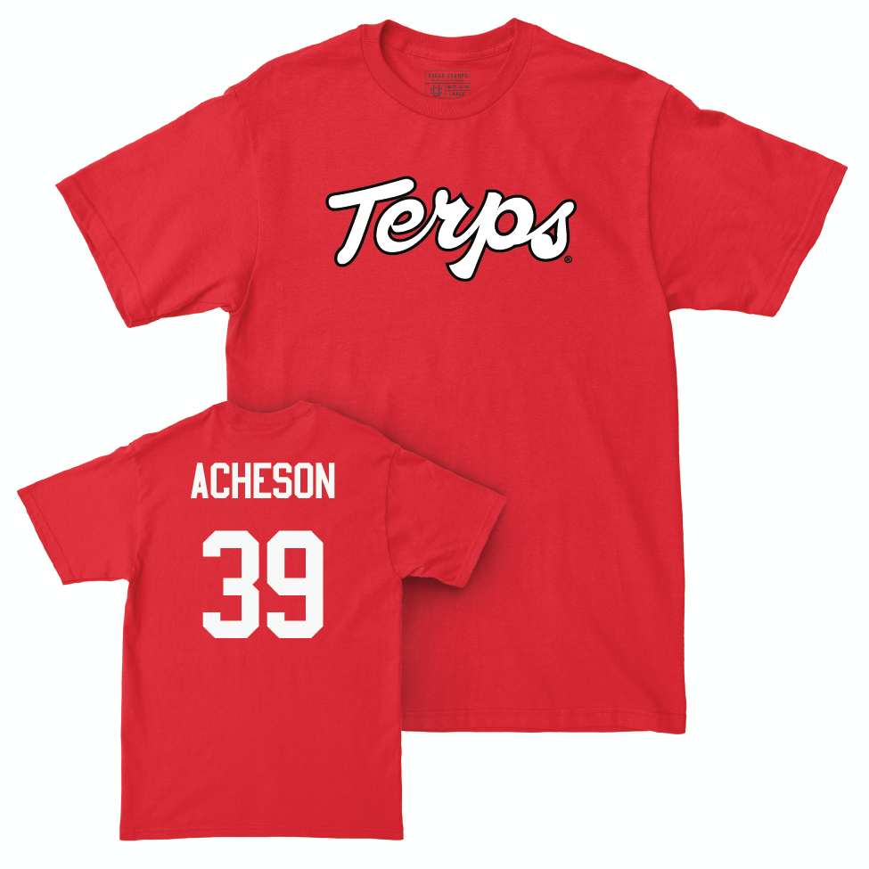 Red Football Script Tee  - Ryne Acheson